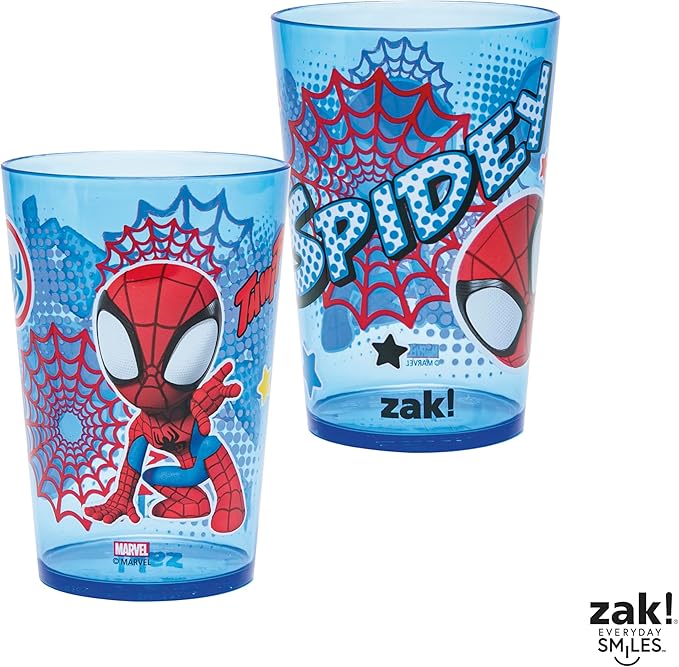 Zak Designs Marvel Spider-Man Nesting Tumbler Set for At Home, 14.5oz Non-BPA Plastic Cups, 4-Pack (Spidey and His Amazing Friends)