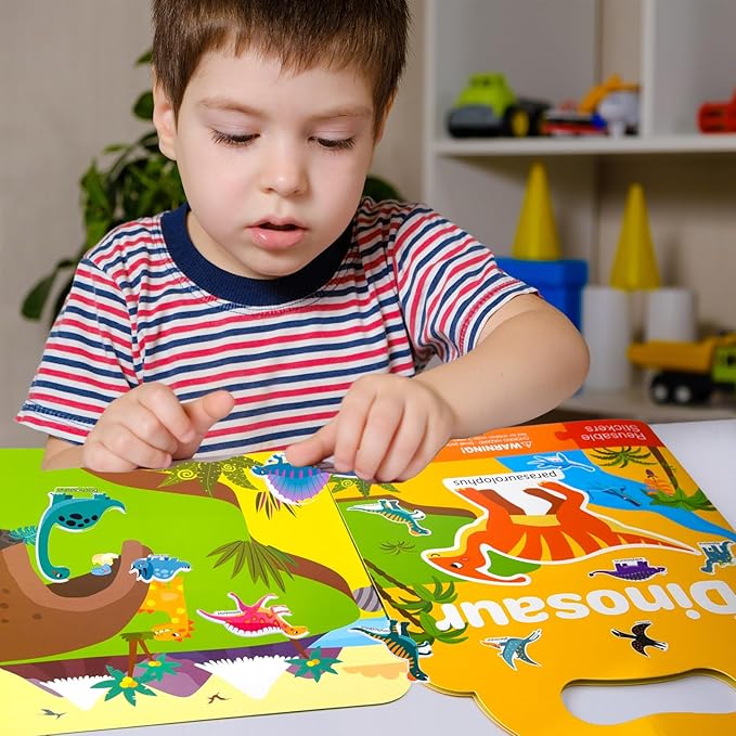 ASTARON 3 Pack Reusable 3D Puffy Sticker Book for Kids 3-6, Jelly Sticker Game Educational Sensory Learning Toy,Travel Stickers and Busy Book