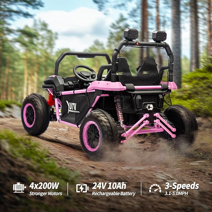 24V Kids UTV, 4WD 2 Seater Ride-on Toy Electric Car for Big Kids with Remote Control, 2WD/4WD Switchable, 4x200W Motor - Pink
