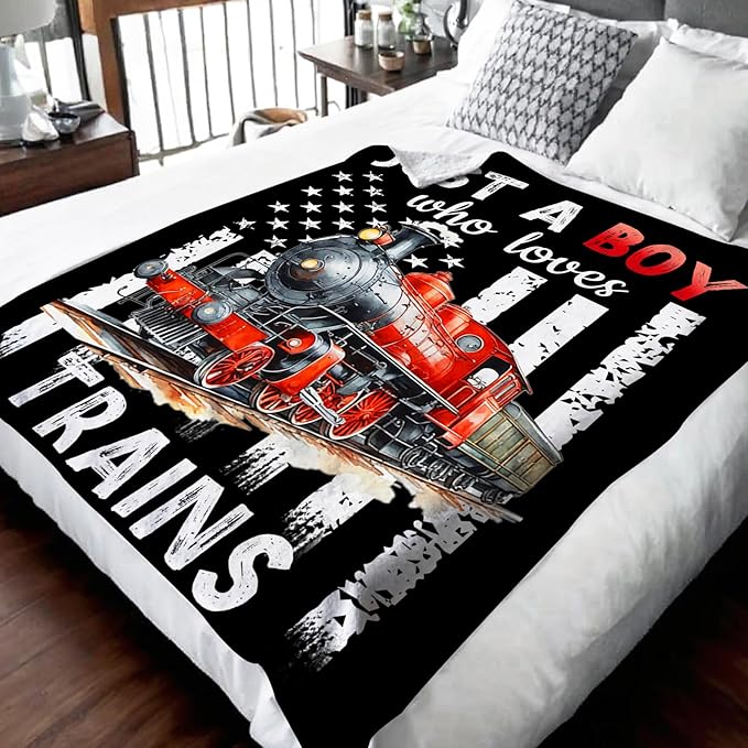 Train Blanket for Boys - Cute Throw Blanket Gifts for Kids Cars Lovers - 30x40 Inches Black Soft Fuzzy Car Blankets for Lap Couch Travel - Trains Stuff Bedroom Decor