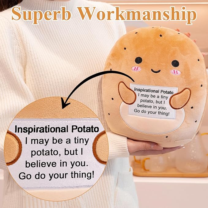 Potato Plush, Cute Potato Stuffed Animal, Positive Doll Funny Reduce Pressure Toy Cheer Up Gifts for Girls Boys Party Decor 10"