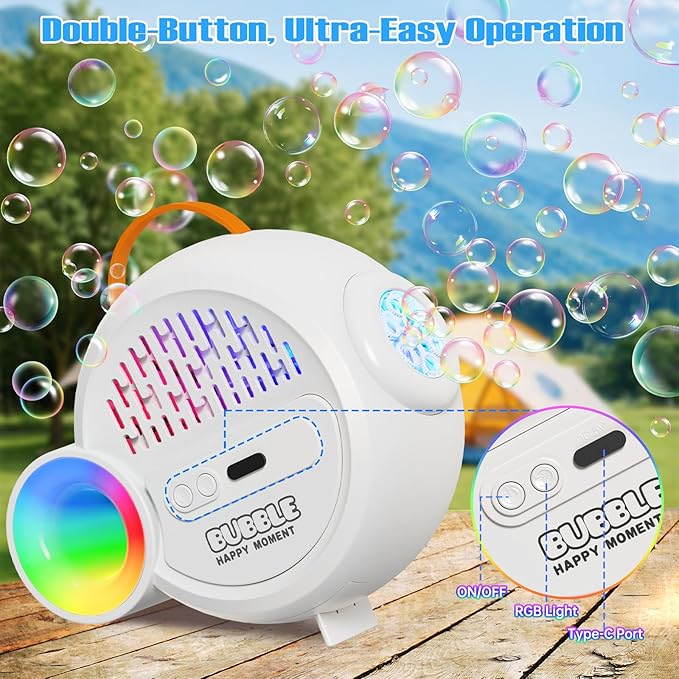 Bubble Machine for Kids Toddlers,Automatic Bubble Maker with RGB Light,Rechargeable Type-C Charge Bubble Blower,Bubble Toy for 3 4 5 6 7 Year Old Boy Girl,Outdoor Party Wedding Birthday Gifts