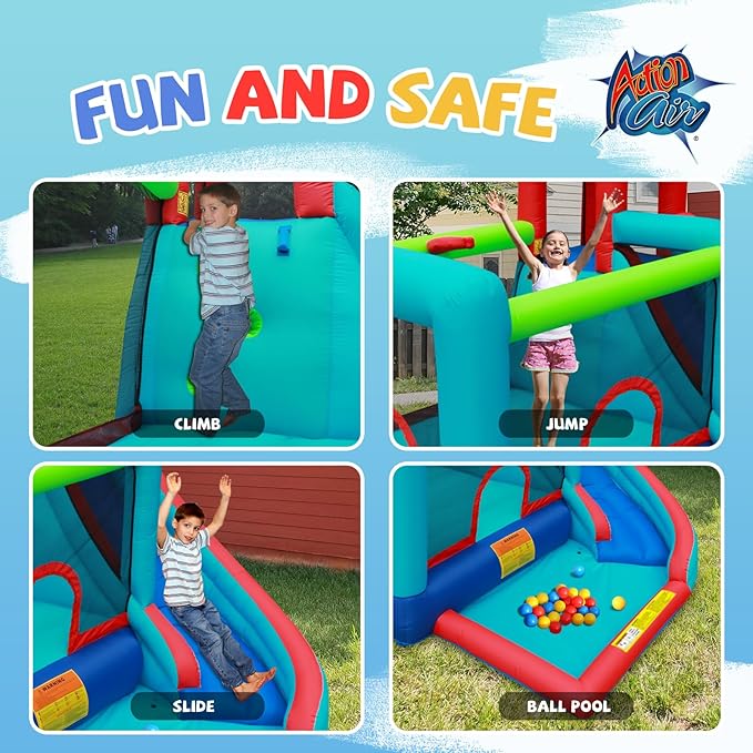 Action Air Bounce House - Inflatable Bouncing House with Blower for Indoor & Outdoor - Jump Bouncy Castle with Slide - Big Bouncy Area, Love for Kids