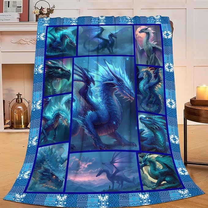 Dragon Throw Blanket Dragon Stuff Gifts for Kids Girls Boys Adults Women Men Soft Cozy Warm Plush Fluffy Fuzzy Fleece Blanket Decor 60''X80''