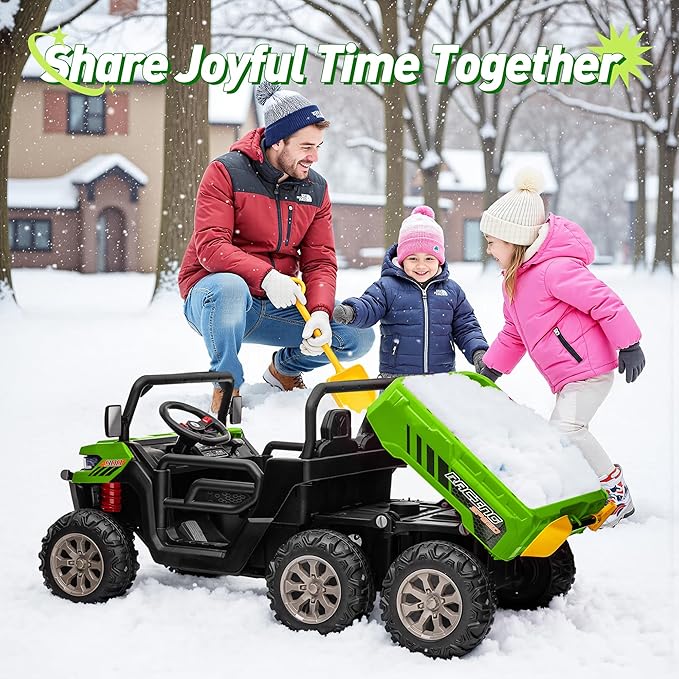 24V Ride on Dump Truck, XL 2 Seater Ride on Cars with Remote Control, 4x200W Powerful Motors, 6-Wheel Suspensions, Electric Dump Bed, Shovel, Kids UTV for Boy Girl,Pure Green