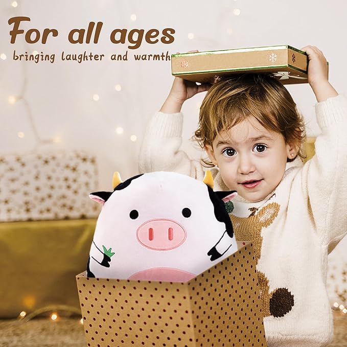 14.5" Birthday Cow Plush Pillow Black Cow Stuffed Animal Cute Soft Body Pillow Happy Birthday Decoration Gifts for Kids Girls and Boys