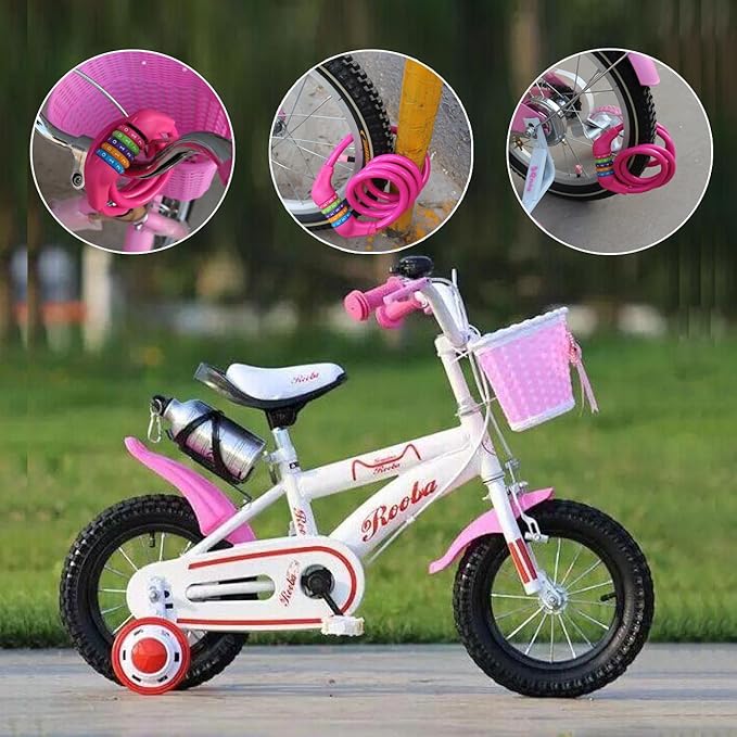 Bike Lock Cable - 4 Feet Resettable Cable Lock - Self Coiling 5 Digit Combination Bicycle Lock (Rose Red)