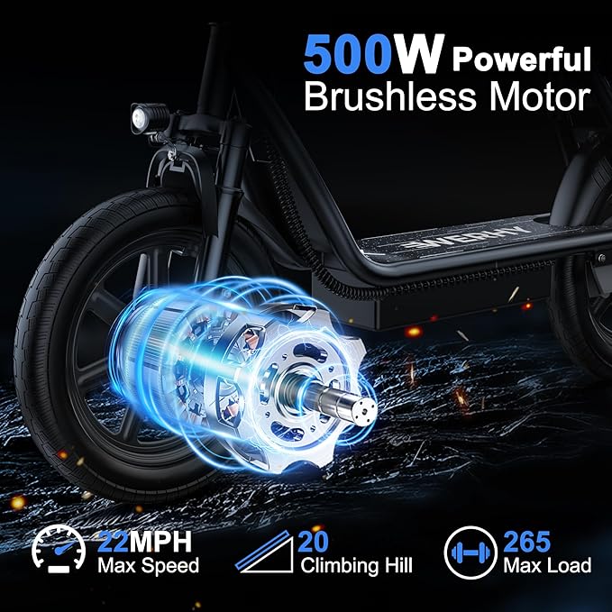 WERHY Electric Scooter, 500W Motor, 14'' Tires, Top Speed 22 mph, Max 27/49 Miles Ranges, Foldable E-Scooter with Suspension, Digital Display, Cruise Control,Rear Seat Box/Basket
