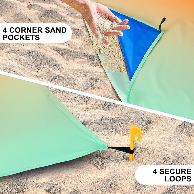 Beach Blanket Waterproof Sandproof Beach Mat 79" X 83"/10'x9'for 2-8 Adults Quick Drying Outdoor Picnic Mat Beach Accessories for Travel, Camping, Hiking