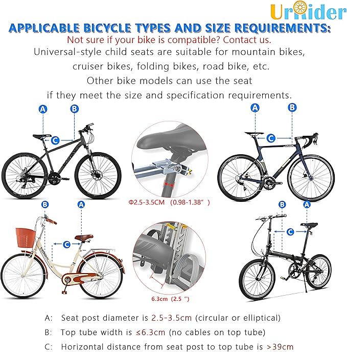 Child Bike Seat, Front Mount Kids Bike Seat,Fit Mountain Bikes, Cruiser Bikes, Folding Bikes, Ultra Light,Portable, Tool-Free, Quick-Release,Toddler Bike Seat for 2-6 Years(up to 60lbs)