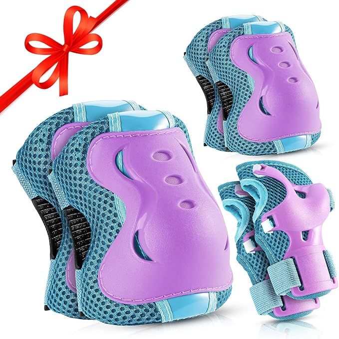 BOSONER Knee Pads for Kids Roller-Skating: Adjustable Protective Gear Set Knee Elbow Pads Wrist Guards for Bike Cycling Skateboarding Scooter Gifts 3-8/9-15 Years Boys Girls