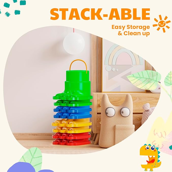 IROO Balancing Stilts for Kids - 4 Pairs (8 Stilts Total) Monster Feet for Balance & Coordination - Family Fun Toys for Boys & Girls Age 4-10 Backyard Parties, Obstacle Courses, Indoor & Outdoor Games