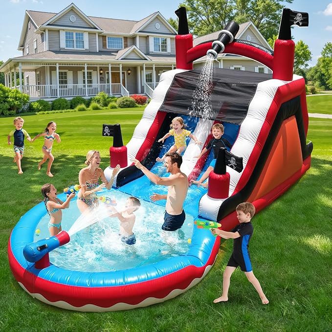 23ft(L) Commercial Water Slide for Adults Kids with 950W Blower, Heavy Duty PVC Large Water Slides Bounce House for Outdoor Summer Fun, Inflatable Backyard Water Park Great for Party, Wet Dry Use