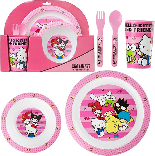 Get Trend Hello Kitty Sanrio Dinnerware Sets for Kids, 5 Pc Tableware, Plate, Bowl, Cup, Spoon, Fork, Kawaii Plates and Bowls Set, Gifts for Kids (Pink Hello Kitty)