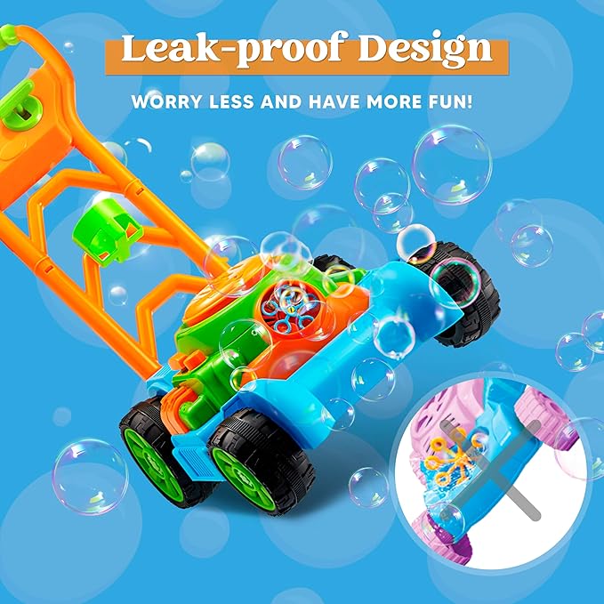 SLOOSH Bubble Lawn Mower Toddler Toys - Spill-Proof Bubble Machine Pretend and Play Toy for Toddler Age 1 2 3 1-3 Year Old Indoor Outdoor Use, Push Toys Baby Boys Xmas Christmas Birthday Gifts (Blue)