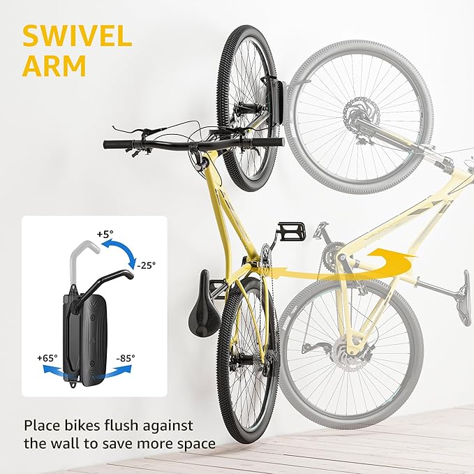 monTEK Swivel Bike Wall Mount, Bike Hangers for Garage, Space-Saving Vertical Bike Rack, Sturdy Bike Storage Rack Holds Up to 66lbs, Easy to Install, 2 Pack