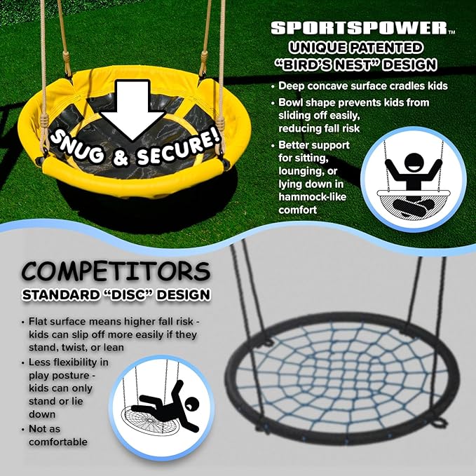Sportspower™ Wildwood Wooden Swing Set: 2 Height Adjustable Swings and 40" Saucer Swing, Backyard Outdoor Playset for Kids