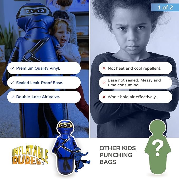 INFLATABLE DUDES Ninja Toy 40 Inches -Kids Punching Bag | Already Filled with Sand| Bop Bag | Inflatable Bopper | Boxing | Ninja Birthday Party | Punching Bag for Kids- (Little Dudes Nobi)