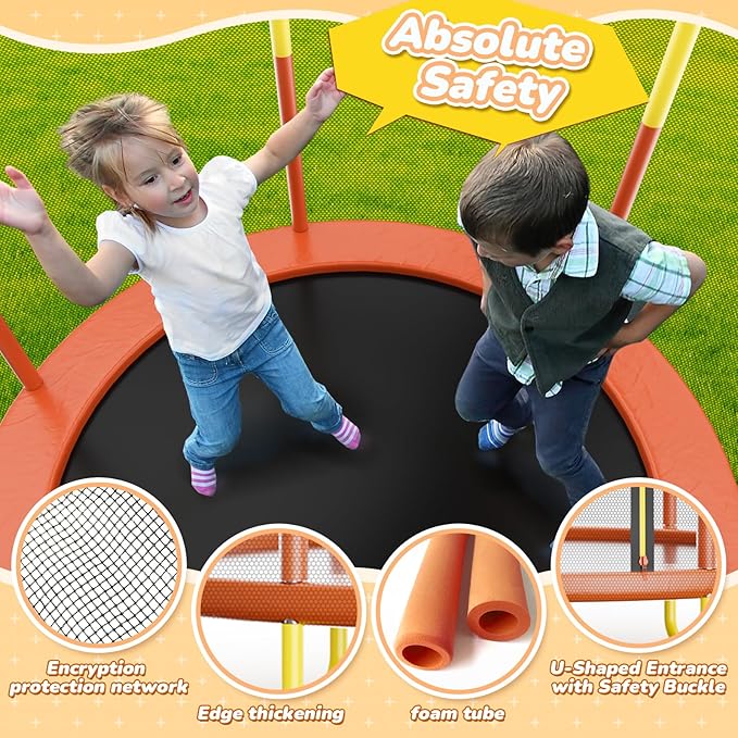 6FT Indoor Trampoline for Kids Ages 1-8, 72" Mini Toddler Indoor & Outdoor Trampoline with Safety Enclosure Net, Basketball Hoop & Dart Board, Birthday Gifts for Boys & Girls, Baby Toddler