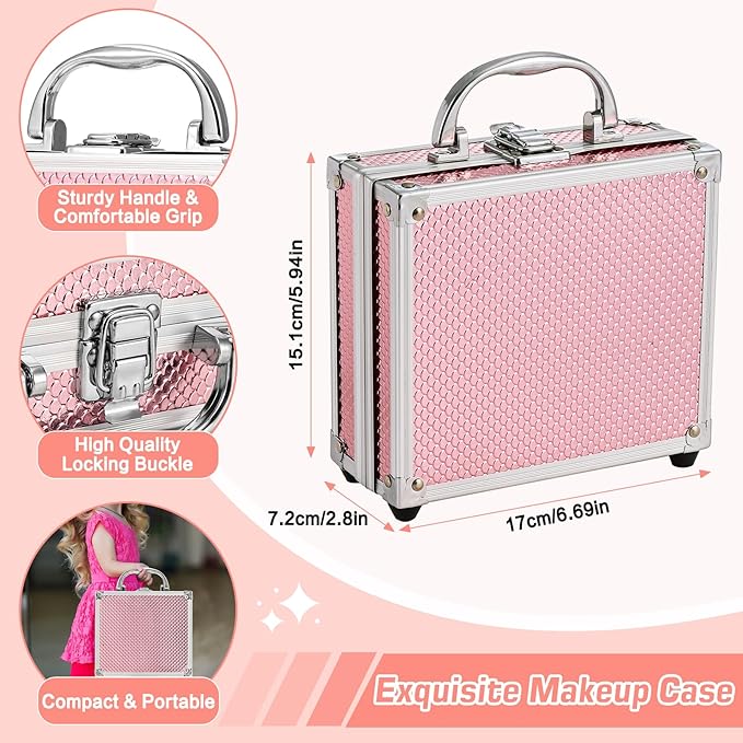 Anpro All-In-One Makeup Kit for Girls 10-12 with Case, Pro Teen Makeup Set, Tween Makeup Kit, Full Starter Make Up Kit with Brushes, Eyeshadow Palette, Blushes, Glitter Gel, Temporary Tattoo Stickers