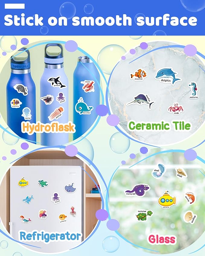 Benresive Reusable Sticker Book for Toddlers 2-4 Years, Fun Travel Stickers for Kids, Waterproof Sticker Books for Toddlers 1-3, Crafts Activities for Toddler 1-3 2-4 3-5 - Ocean Animals