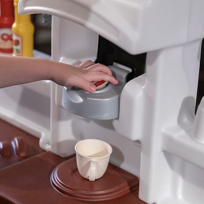 Step2 Fun with Friends Kids Kitchen Playset, Indoor/Outdoor Kitchenette, Interactive Play with Lights and Sounds, Durable Plastic, Includes 25 Piece Toy Accessories, Toddlers 2+ Years Old, Tan