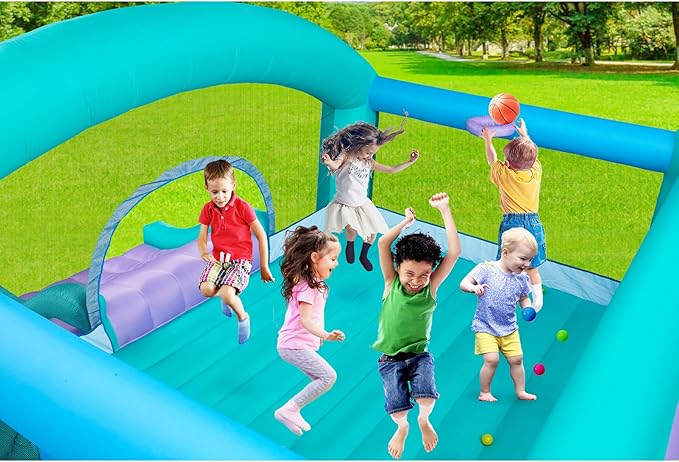 Large Bounce House for Big Kids, 14.8 x 14.5 FT Inflatable Bouncer Jumper Slide with 650W Blower, Basketball Hoop, Throw Ball Game, Ball Pits