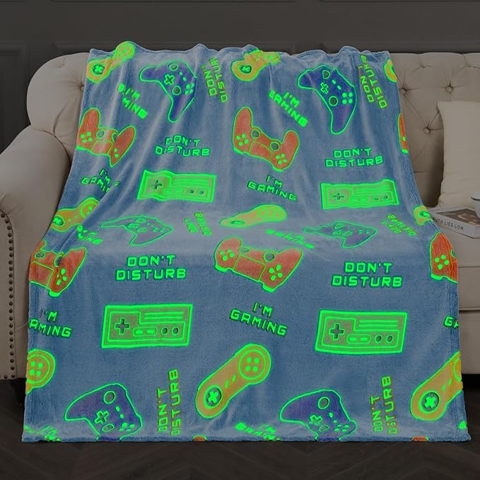 Levens Glow in The Dark Gaming Blanket for Boys - Christmas Easter Valentine's Gifts Toys for Teens, Gamer Stuff Controller Throw Decor Presents Kids Age 8 9 10 11 12 13 14 15 Year Old Boy 50"x60"