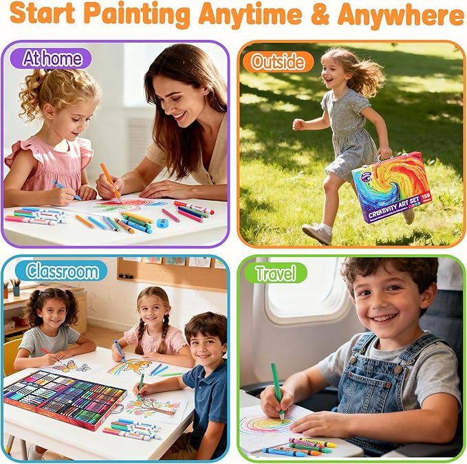158 Pcs Art Supplies for Kids Ages 4-8, 6-8, Deluxe Art Kit Crafts Drawing Painting Set with Crayons, Colored Pencils, Markers - Christmas Gift for 4 5 6 7 8 9 10 11 12 Year old Toddlers Girls Boys