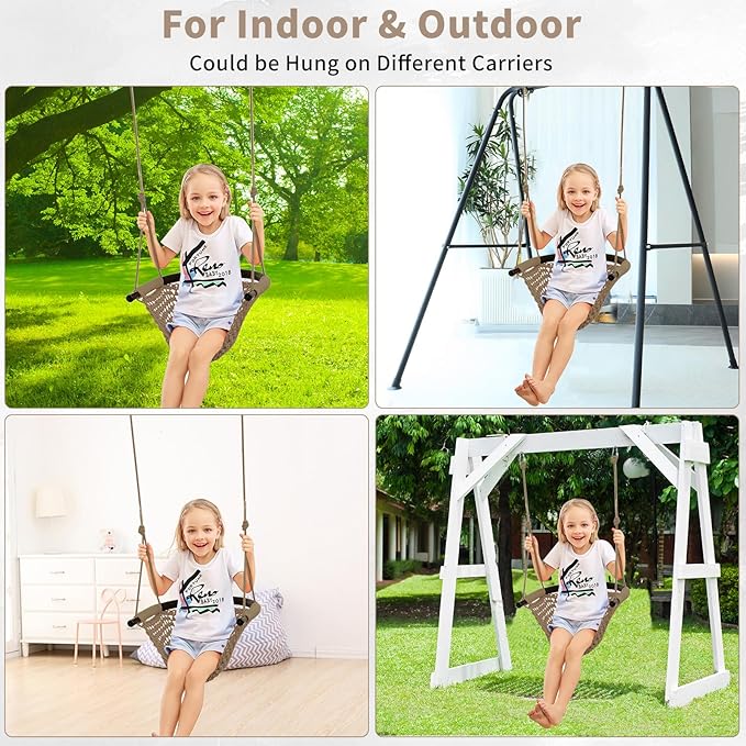 Hi-Na Kids Tree Swing Seat for Kids Rope Swing Seat, Indoor Swing for Kids Outdoor, Backyard Swing Tree Swing Seat Door Swing (Khaki)