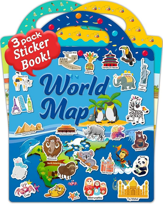 Benresive Reusable Sticker Book for Toddlers 2-4 Years, 3 Sets Travel Stickers for Kids, Waterproof Sticker Books for Toddlers 1-3, Crafts Activities for Todddlers 1-3 2-4 3-5