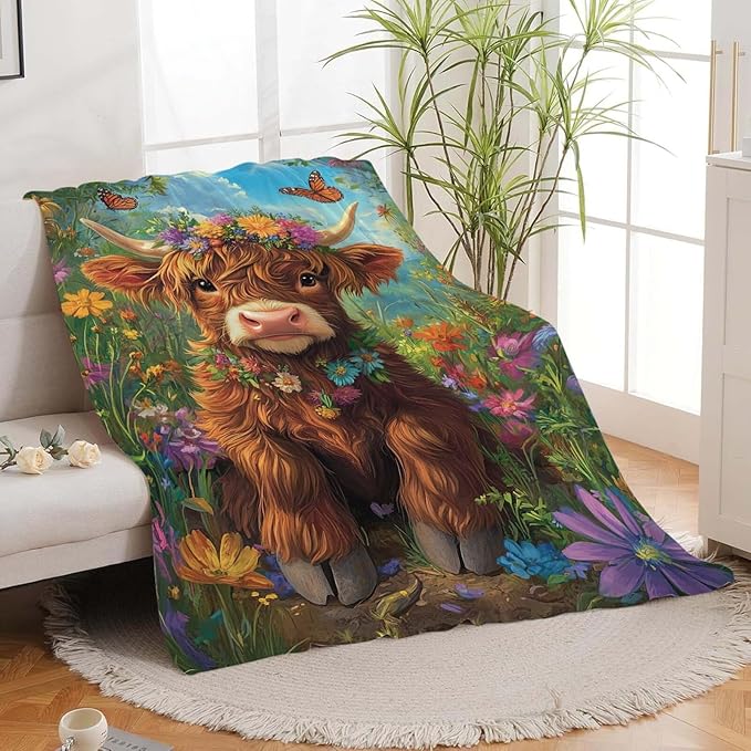 Highland Cow Throw Blanket Highland Cattle Stuff Gifts for Kids Girls Boys Adults Women Man Soft Cozy Warm Plush Fluffy Fuzzy Fleece Blanket Decor 50''X60''