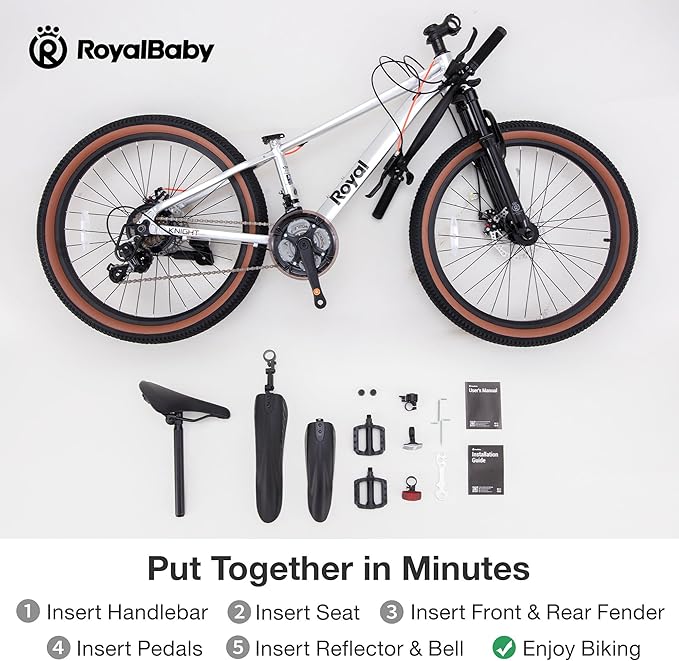 RoyalBaby Kids Mountain Bike for Boys and Girls, Ultra-Light Aluminum 20-24 Inch Wheel Bicycle for 6-14 Years Old Children, 7/21-Speeds Drivetrain