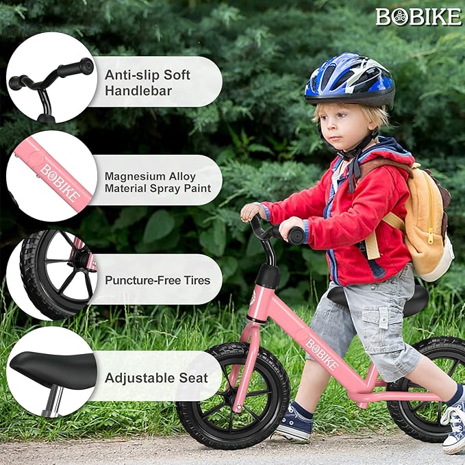 Bobike Toddler Balance Bike Toys for 2 to 5 Year Old Girls Boys Adjustable Seat and Handlebar No-Pedal Training Bike Best Gifts for Kids
