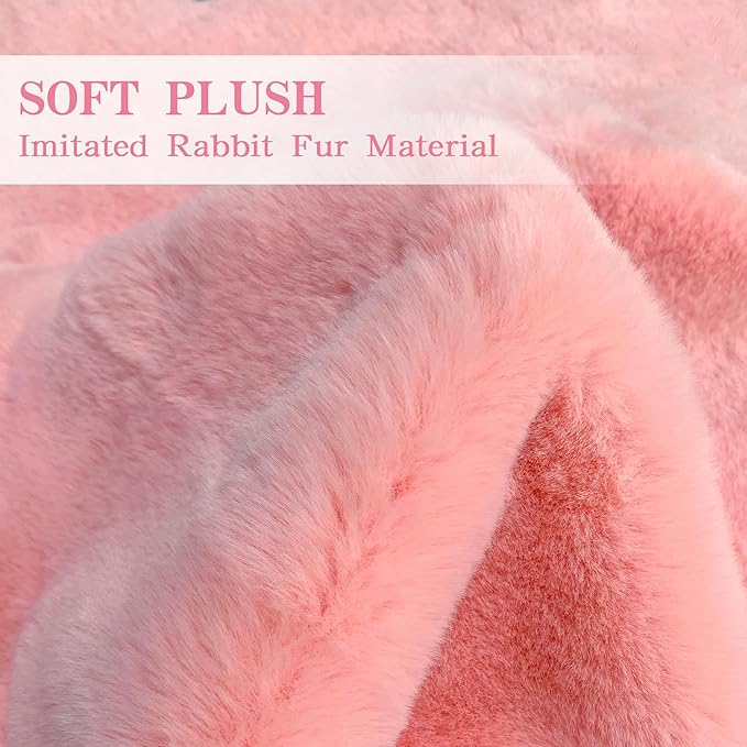 4.6x6 ft Pink Bear Soft Fluffy Large Rug, Shaggy Faux Sheepskin Fur Rug Fuzzy Shag Area Rug Cute Plush Carpet for Nursery Kids Girls Bedroom Room Aesthetic Living Room Floor Home Decor, Pink