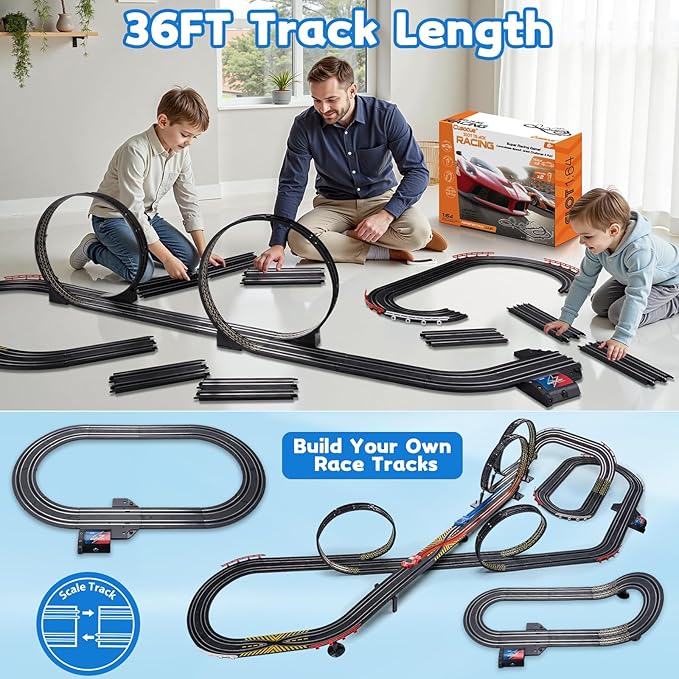 Race Track Toy Sets for Kids - Battery or Electric High-Speed 1:64 Scale Car Track Toys with 2 Controllers & 2 Slot Cars - Birthday Gifts for Boys Girls Children Age 3 4 5 6 7 8 9 10 11 12 Years Old