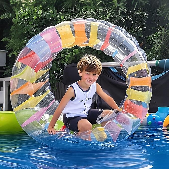 Zcaukya 65"/47" Giant Inflatable Wheel Roller, Colorful Water Rolling Wheel Float for Kids Summer Swimming Pool Parties, Rolling on The Lawn, Indoor Outdoor Fun Toys for Games Supplies