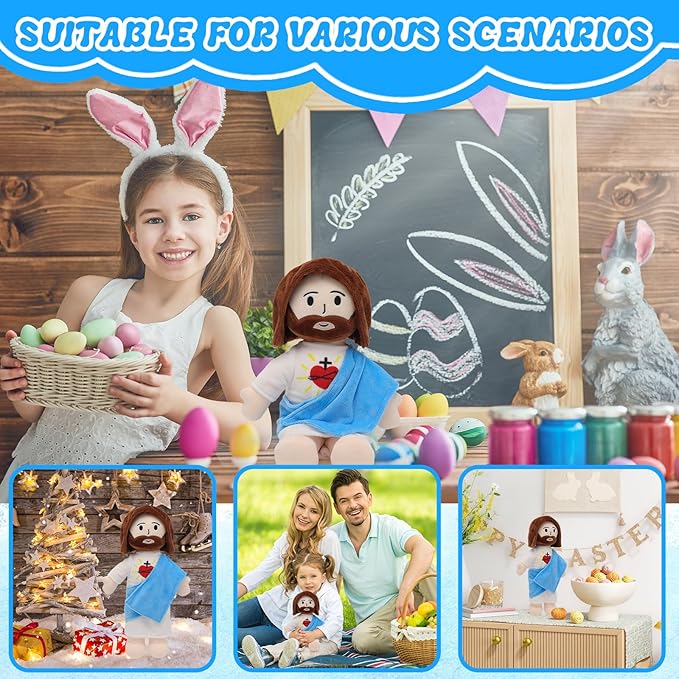 13" Jesus Plush Toy Heart of Jesus Plushie Savior Stuffed Doll for Church Sunday School Religious Easter Gift for Children Kids