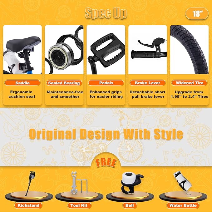 RoyalBaby Kids Bike EZ Freestyle Training Free Balance to Pedal Easy Learning Bicycle, 12-18 Inch for Toddlers to Big Kids