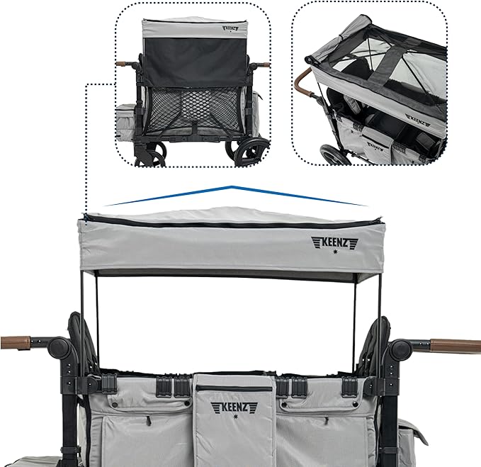 Keenz XC+ EVO - Luxury Comfort Stroller Wagon | Foldable 4 Passenger with Adjustable Canopy | Grey