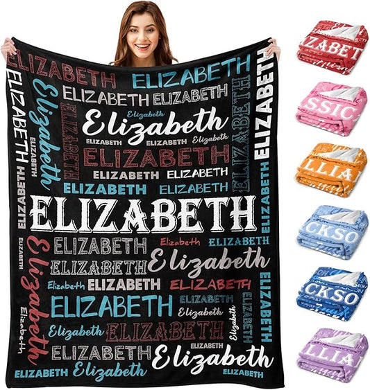 Ship Next Day, Personalized Baby Blanket with Name - Printed in USA, Custom Name Blanket for Boys Girls Kids, Customized Flannel Blankets Gifts for Teen Shower Toddlers Christmas Brithday