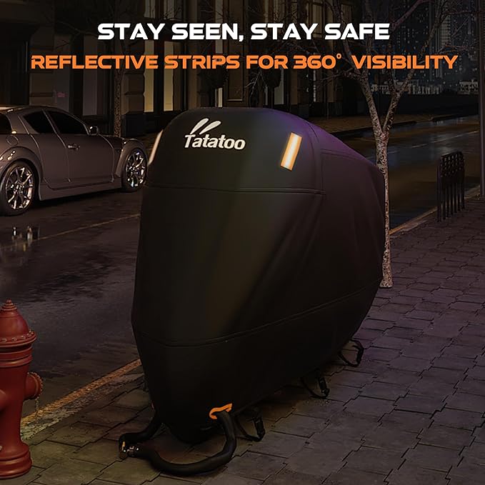 Motorcycle Cover Waterproof Outdoor, 300D Heavy Duty 250cc, UV & Rain Resistant, Windproof with 3 Buckles, Fits Most Motorcycles, Cruisers, Sportbikes, Dirt Bikes, Scooters up to 120" - 5XL Size
