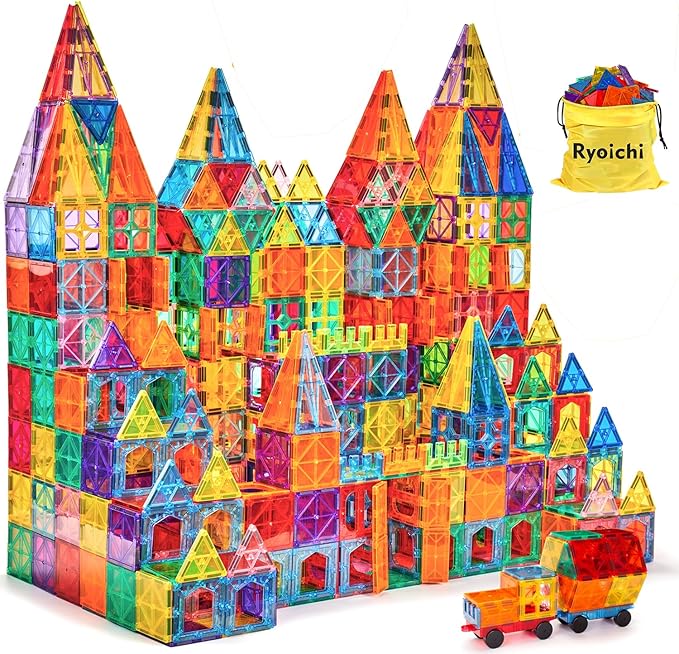 Ryoichi 138PCS Magnetic Building Tiles Set with 2 Cars, STEM Educational Construction Blocks & Montessori Learning Toys for Kids Ages 3-9+ Years