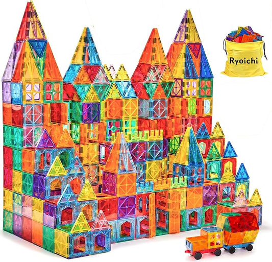 Ryoichi 138PCS Magnetic Building Tiles Set with 2 Cars, STEM Educational Construction Blocks & Montessori Learning Toys for Kids Ages 3-9+ Years
