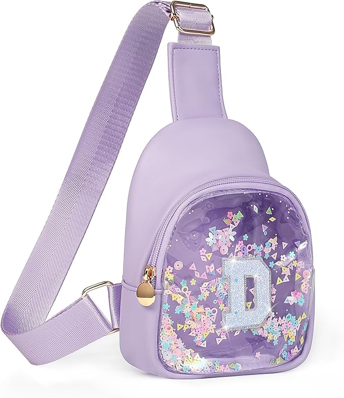 COSHAYSOO Purple Toddler Little Girls Purse 2 3 4 5 6 7 Year Old Kids Sling Bag Initial Crossbody Pouch, Stylish Trending Cute Birthday Christmas Presents Halloween Thanksgiving Gift Ideas Letter D