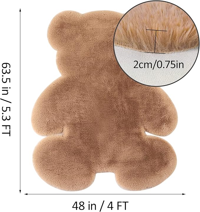 4x5.3 ft Bear Shaggy Large Rug, Soft Fluffy Faux Sheepskin Fur Rug Fuzzy Shag Area Rug Cute Plush Carpet for Nursery Kids Girls Bedroom Room Aesthetic Living Room Floor Home Decor, Brown