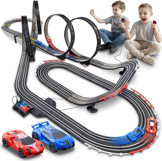 Race Track Toy Sets for Kids - Battery or Electric High-Speed 1:64 Scale Car Track Toys with 2 Controllers & 2 Slot Cars - Birthday Gifts for Boys Girls Children Age 3 4 5 6 7 8 9 10 11 12 Years Old
