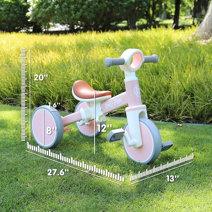 LOL-FUN Baby Balance Bike for 1 2 Year Old Boys Girls Gift, 4 in 1 Kids Tricycle for Toddlers 1-3 with Easy Assembly Removable Pedal