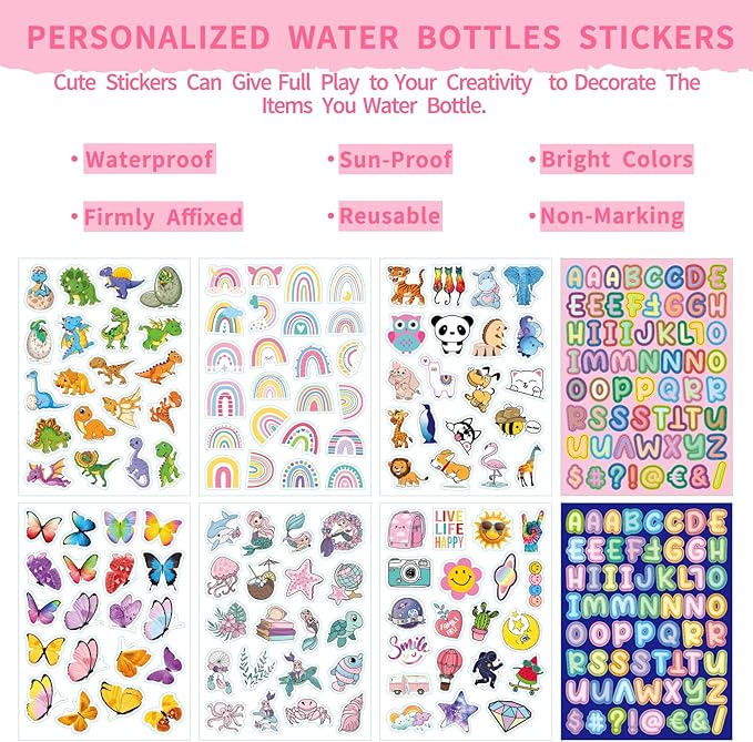 mininoo Girls Water Bottle for School, 16oz Stainless Steel Insulated Metal Water Bottle with Straw Lid for Boys (Punch/Purple)