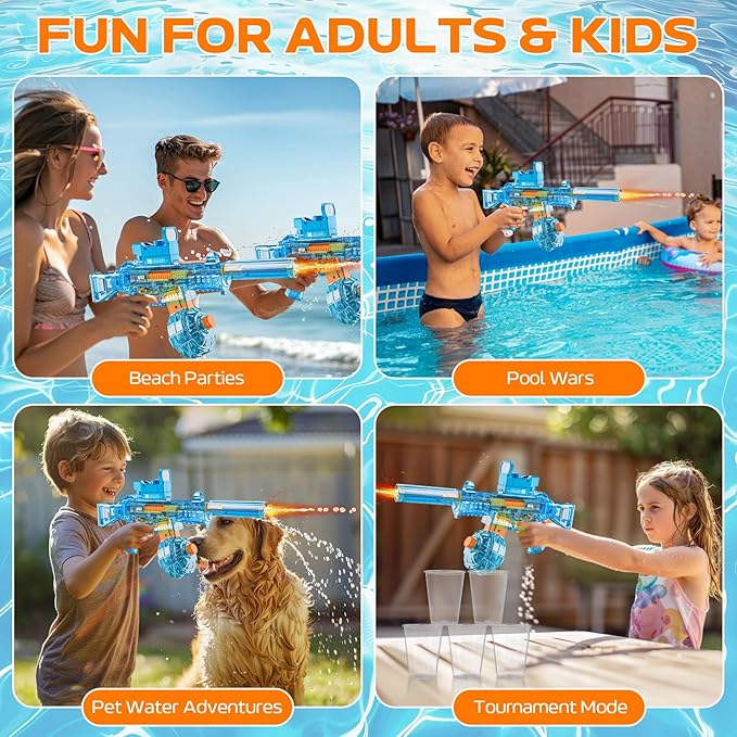 Electric Water Gun for Adults Kids, Automatic Squirt Watergun Pistol with Led Lights, Summer Outdoor Pool Beach Party Toys, UMP45 Blue